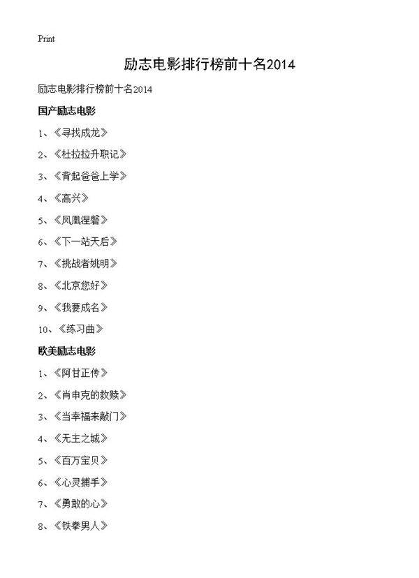 励志电影排行榜前十名2014