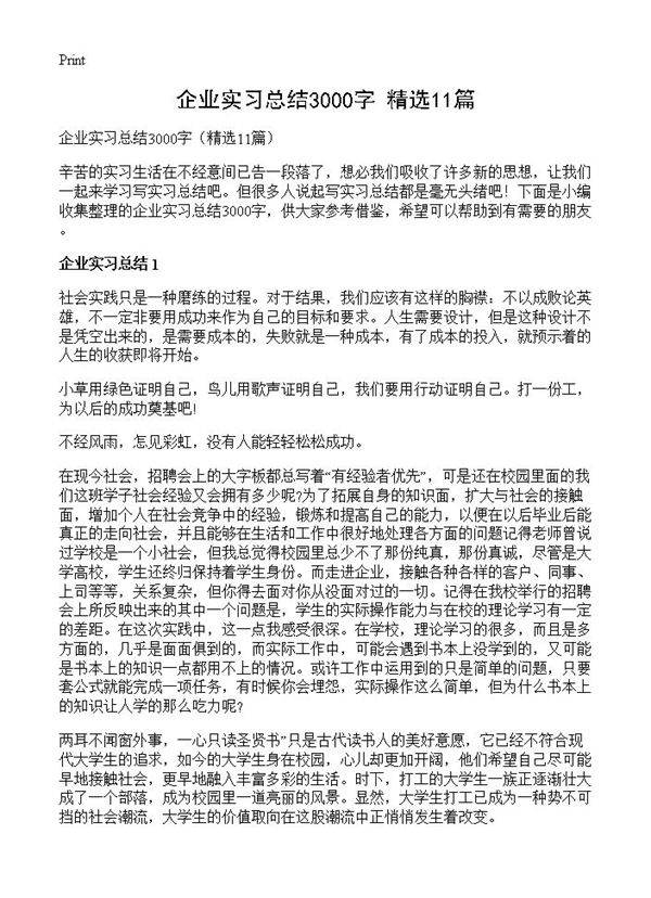 企业实习总结3000字11篇