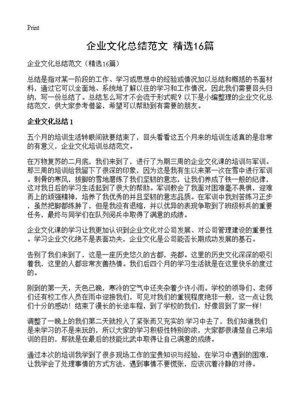 企业文化总结范文16篇
