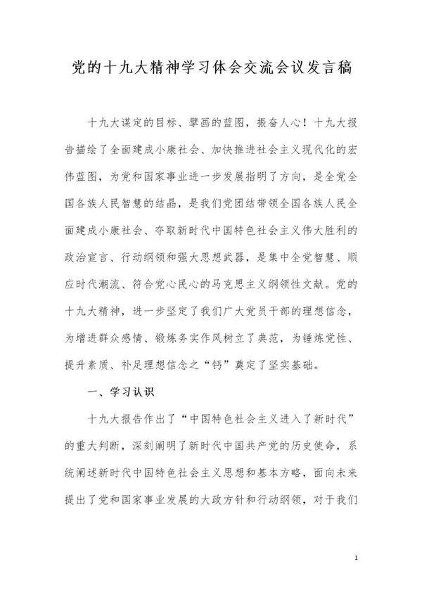 学习十九大个人发言稿