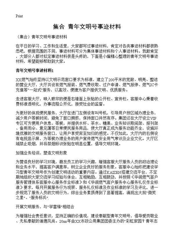 青年文明号事迹材料