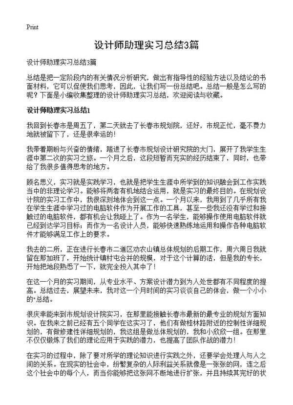 设计师助理实习总结3篇
