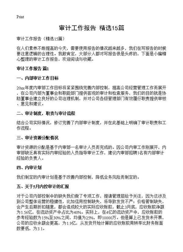 审计工作报告15篇