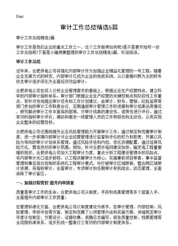 审计工作总结精选5篇