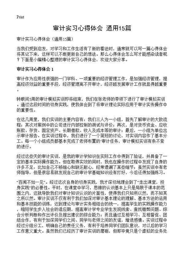 审计实习心得体会15篇
