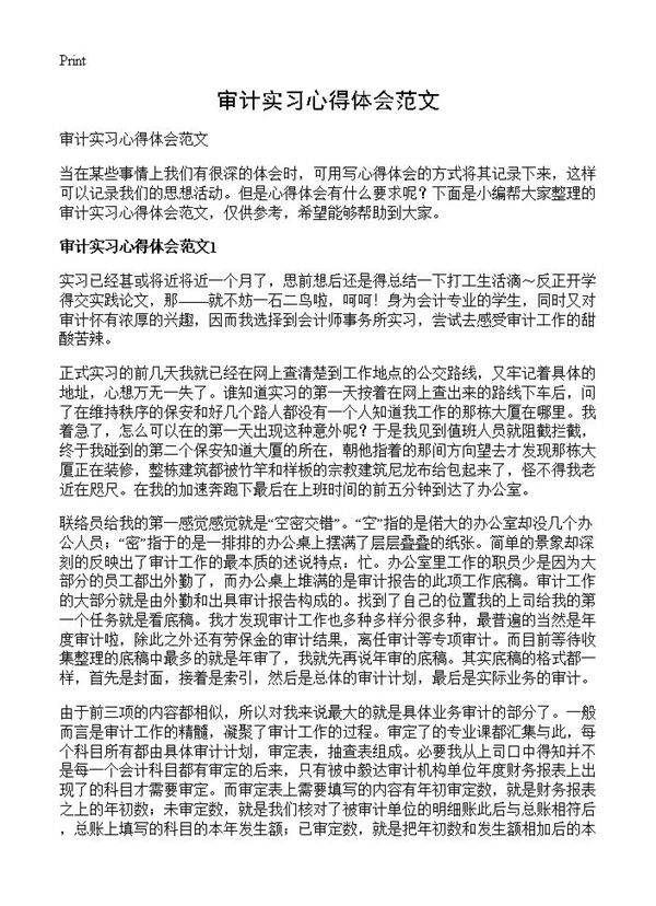 审计实习心得体会范文