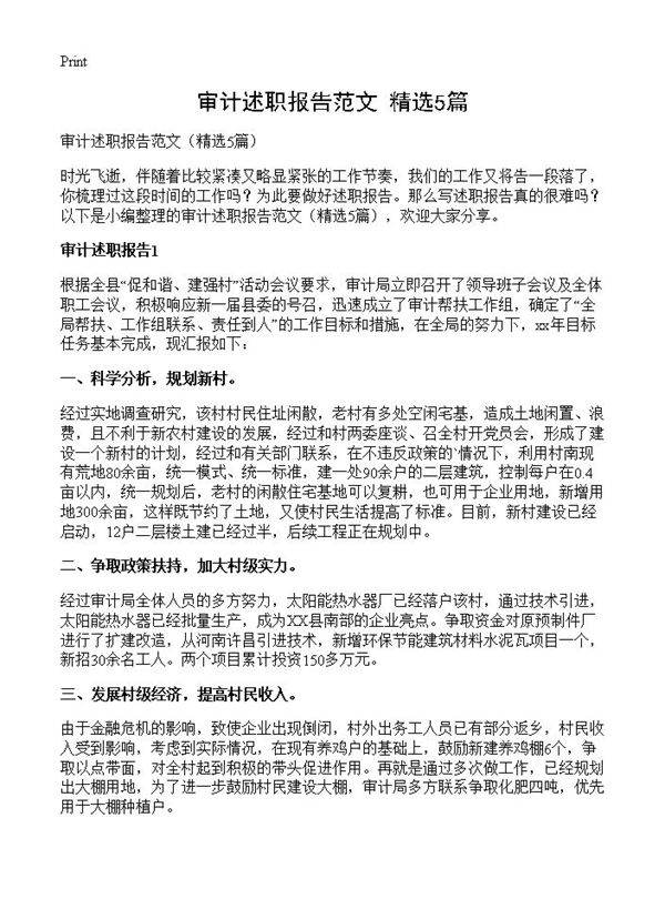 审计述职报告范文5篇