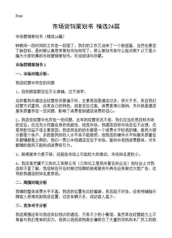 市场营销策划书24篇