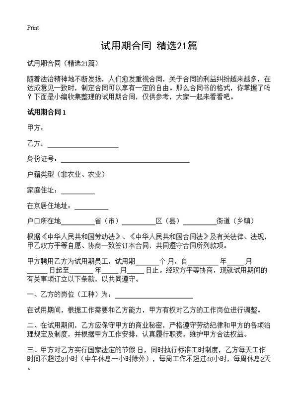 试用期合同21篇