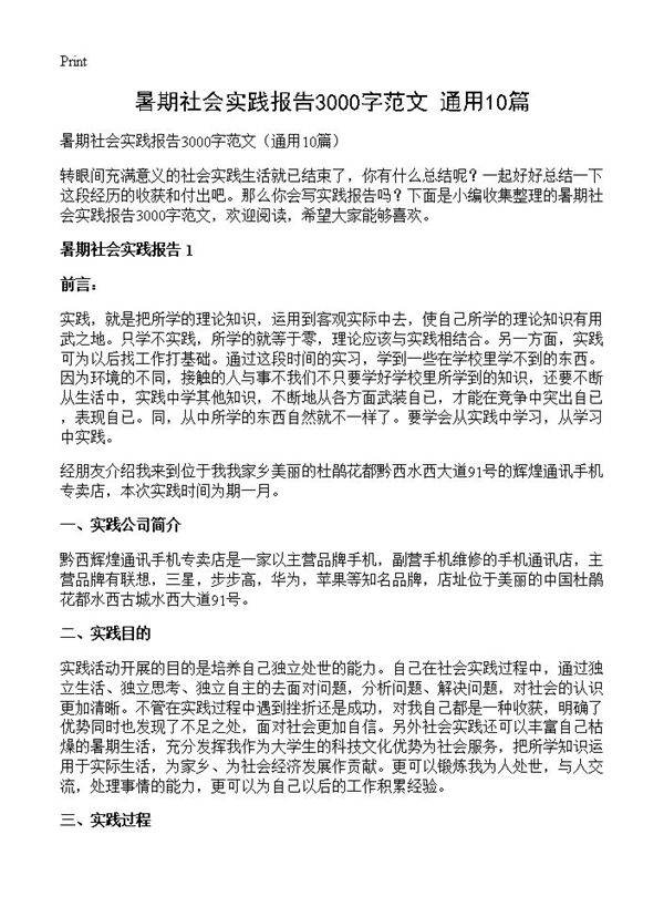 暑期社会实践报告3000字范文10篇