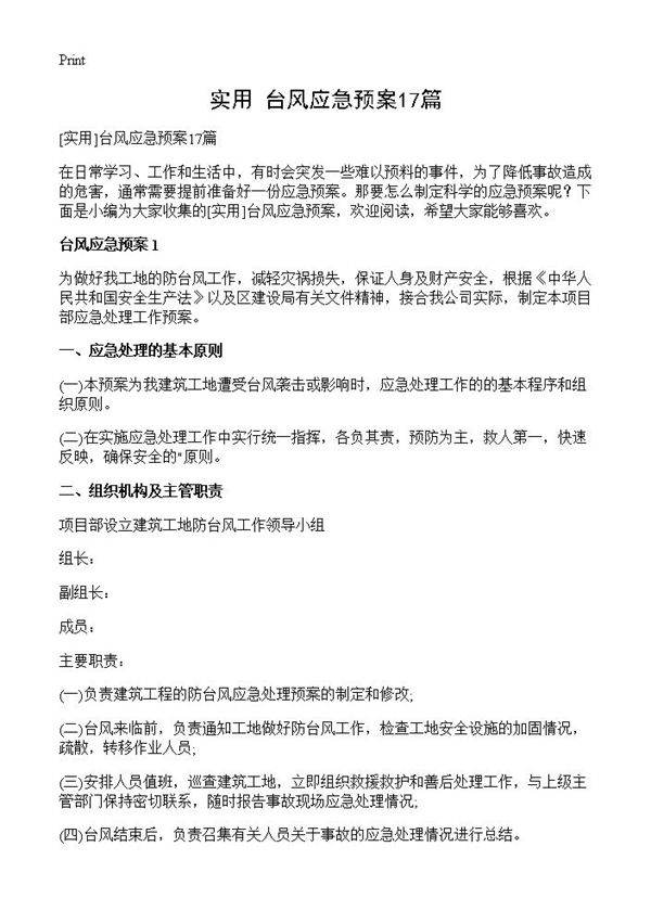 台风应急预案17篇