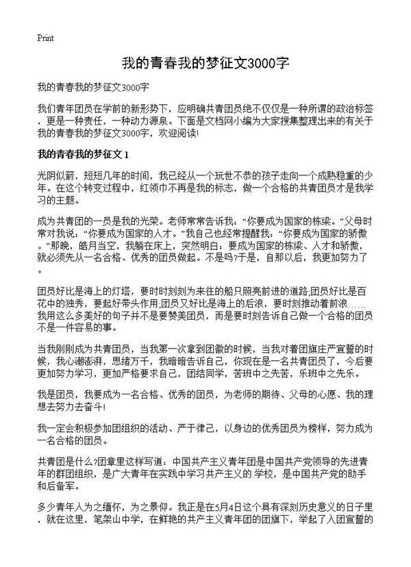 我的青春我的梦征文3000字