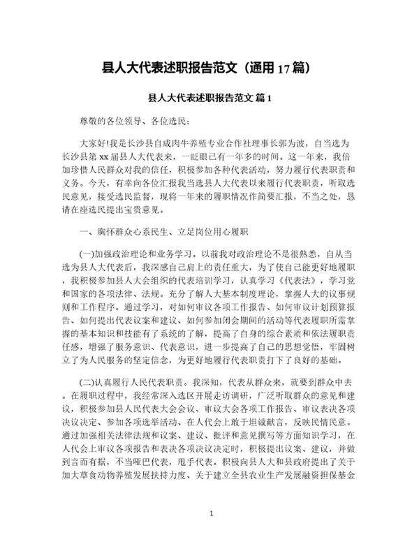 县人大代表述职报告范文(通用17篇)