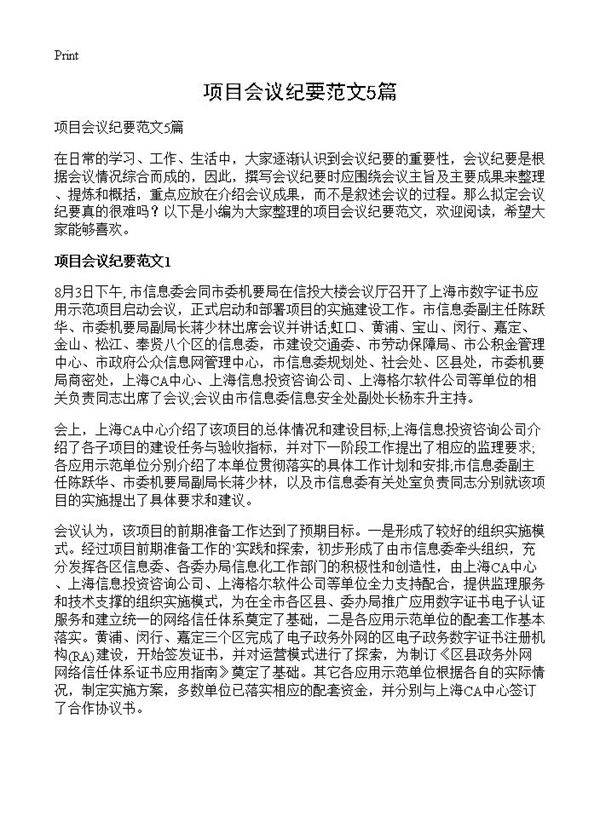 项目会议纪要范文5篇
