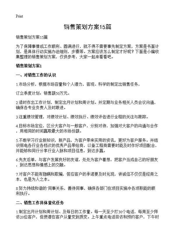销售策划方案15篇