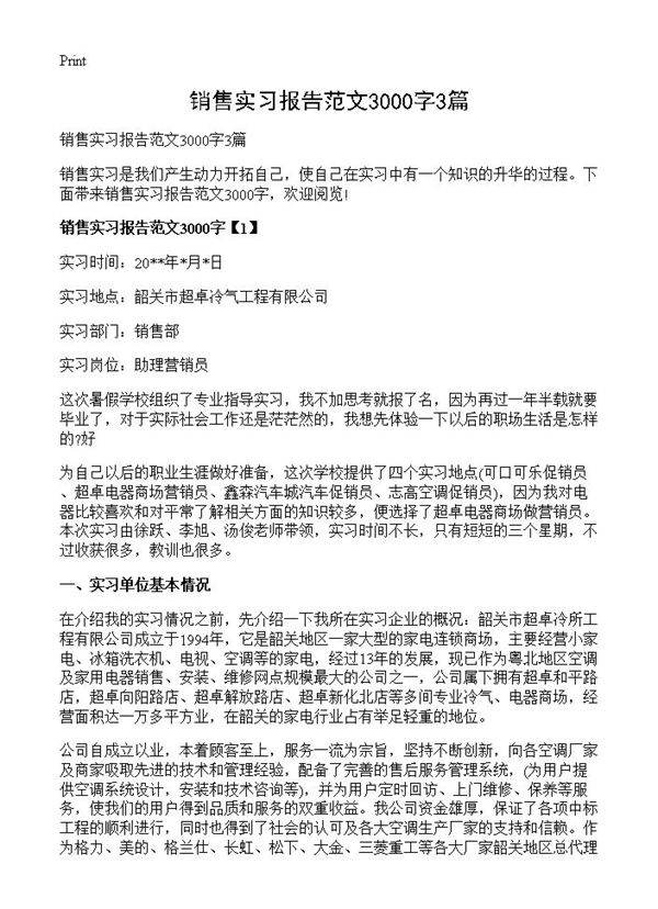 销售实习报告范文3000字3篇