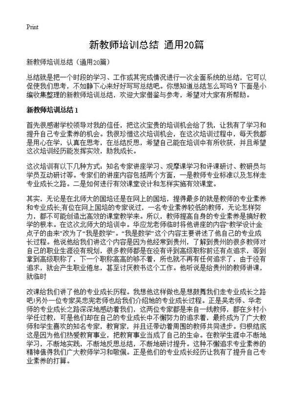 新教师培训总结20篇
