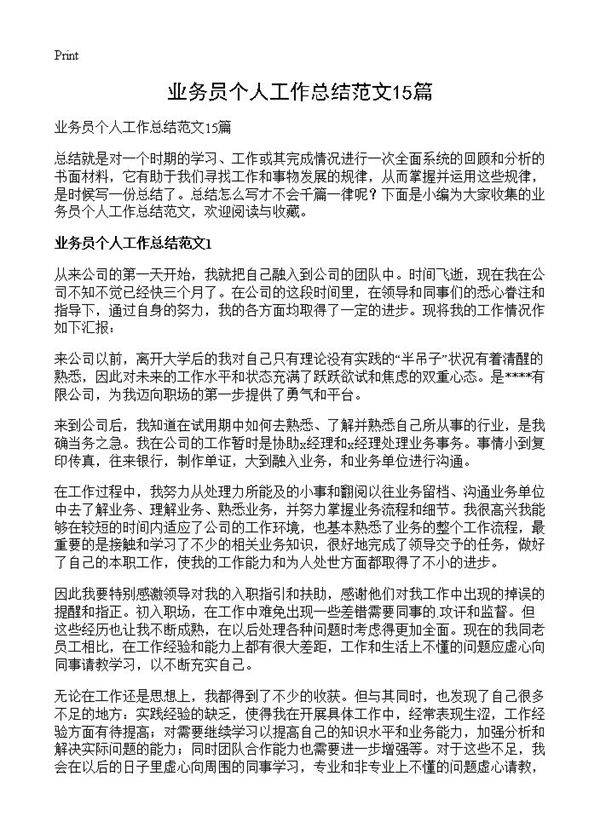 业务员个人工作总结范文15篇