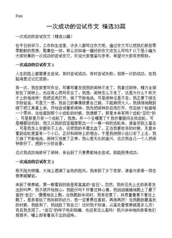 一次成功的尝试作文33篇