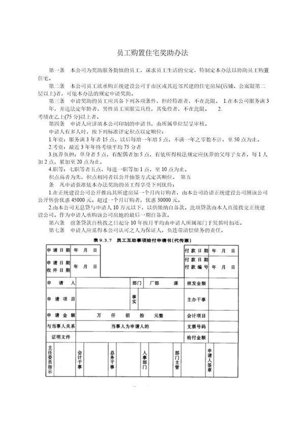 员工购置住宅奖助办法