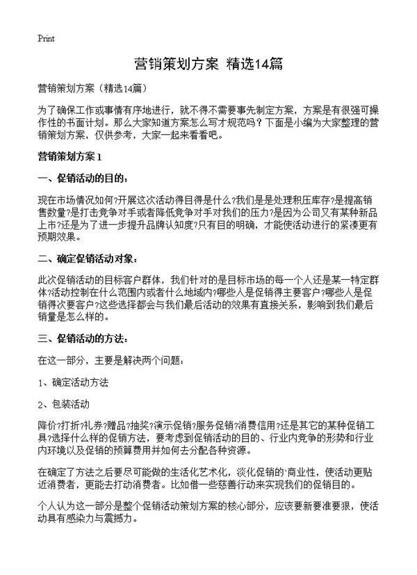 营销策划方案14篇