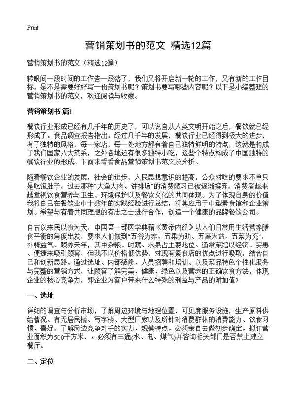 营销策划书的范文12篇