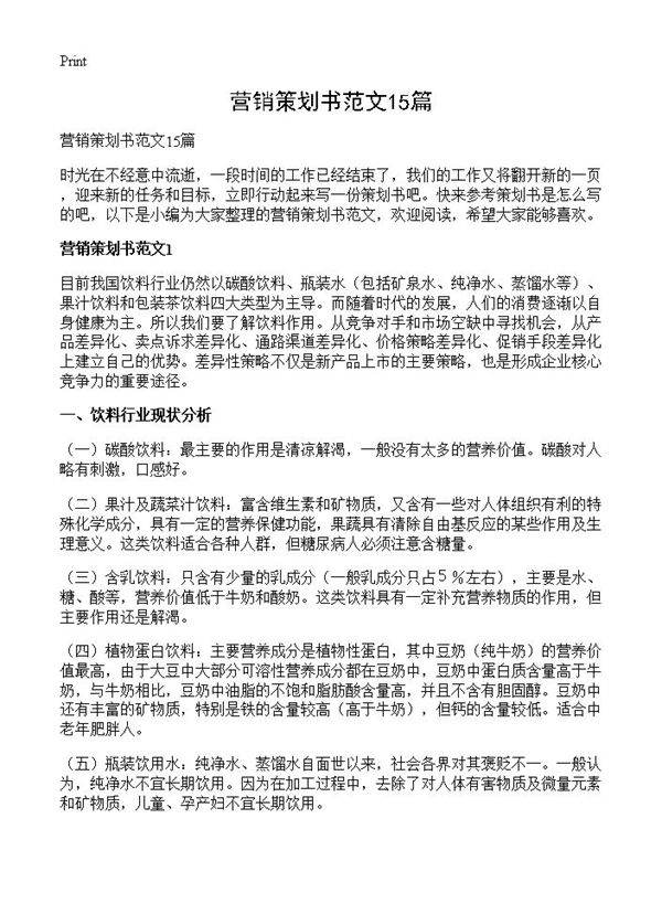 营销策划书范文15篇
