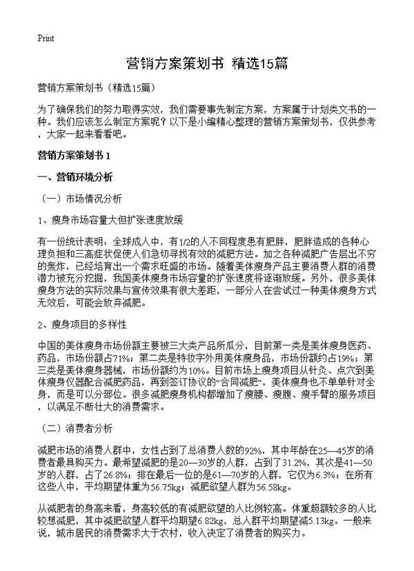 营销方案策划书15篇