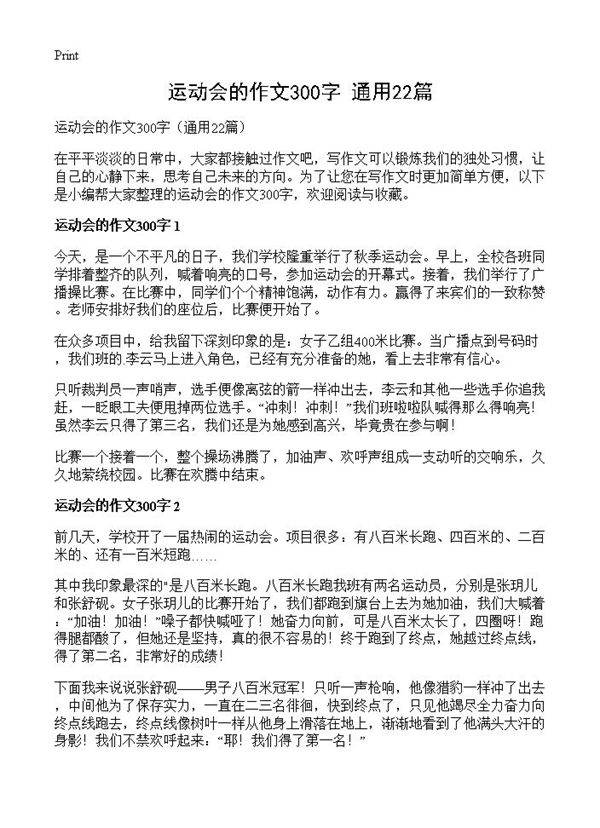 运动会的作文300字22篇