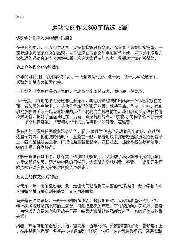 运动会的作文300字精选