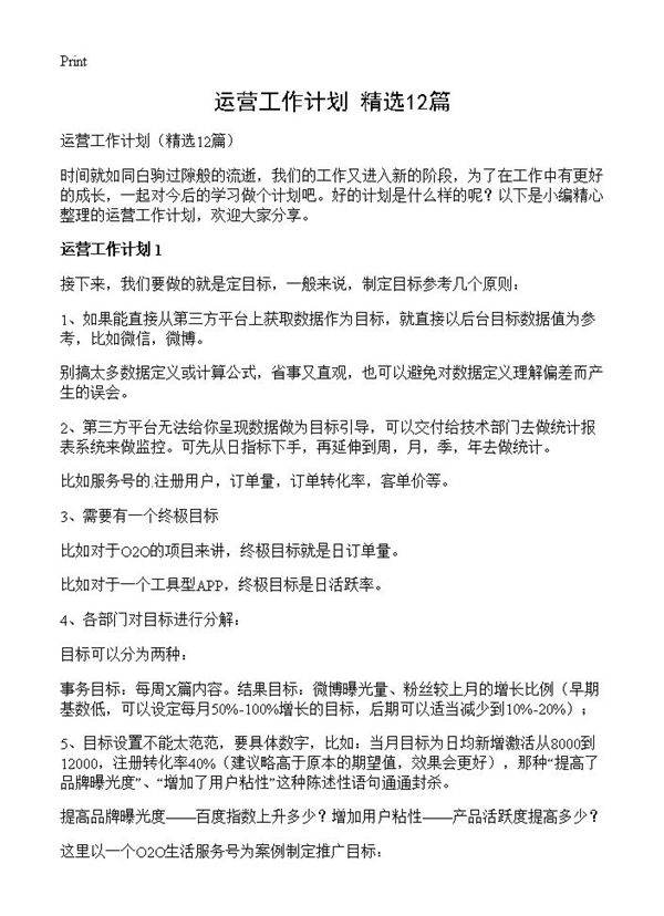 运营工作计划12篇