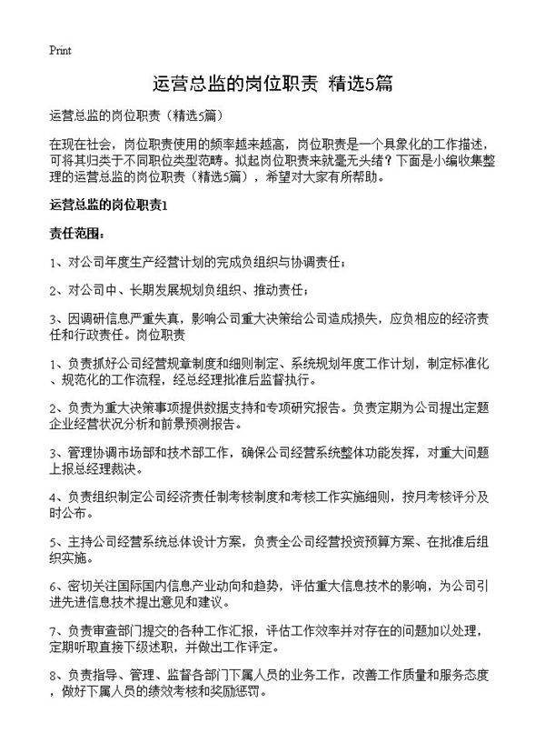 运营总监的岗位职责5篇