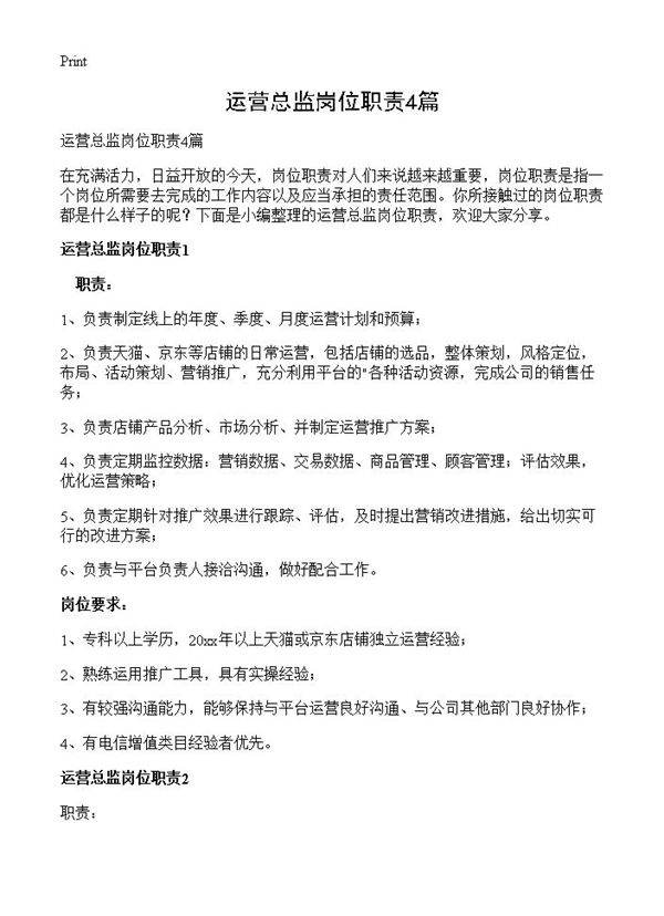 运营总监岗位职责4篇