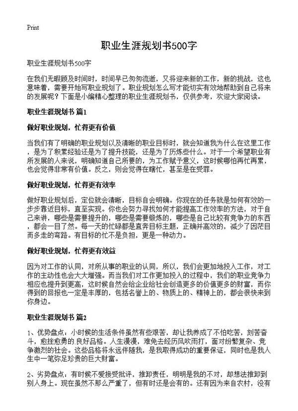 职业生涯规划书500字