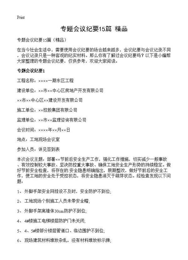专题会议纪要15篇