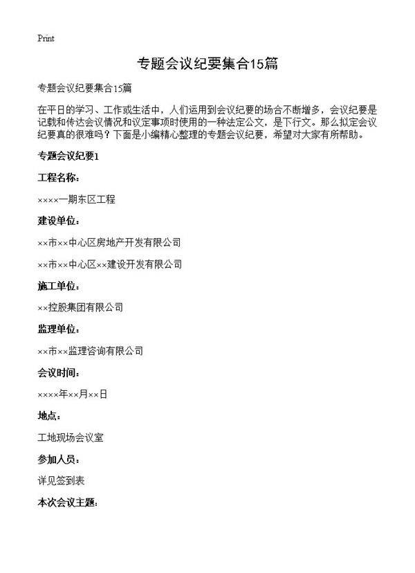 专题会议纪要集合15篇