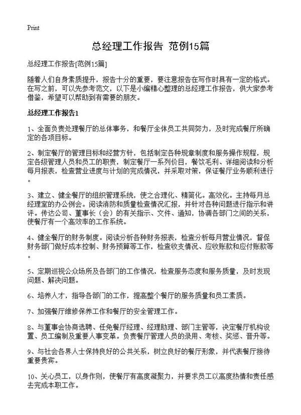 总经理工作报告15篇