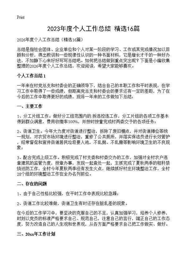 2026年度个人工作总结16篇