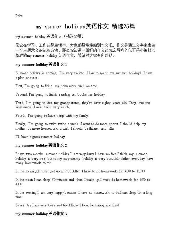 my summer holiday英语作文25篇