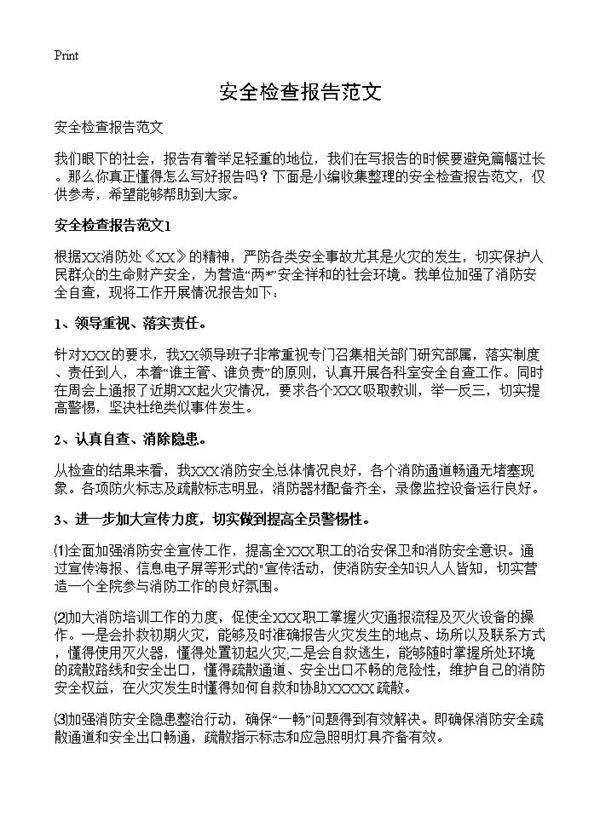 安全检查报告范文