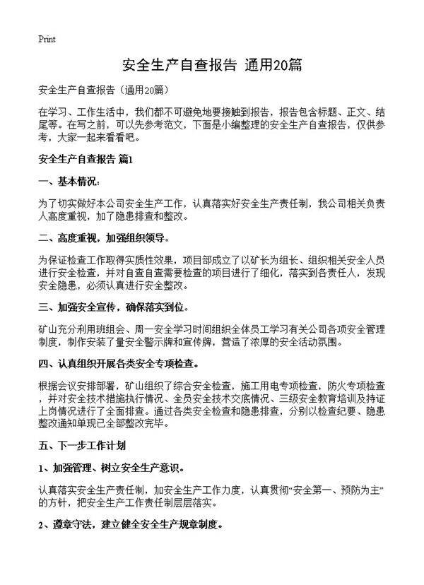 安全生产自查报告20篇