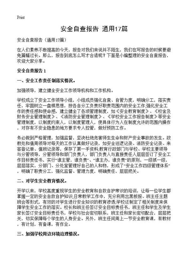 安全自查报告17篇