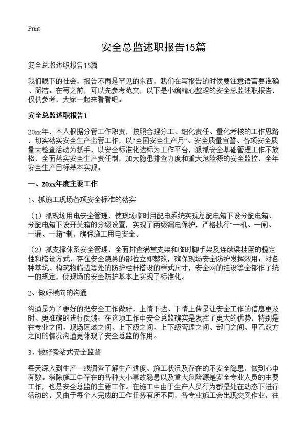 安全总监述职报告15篇