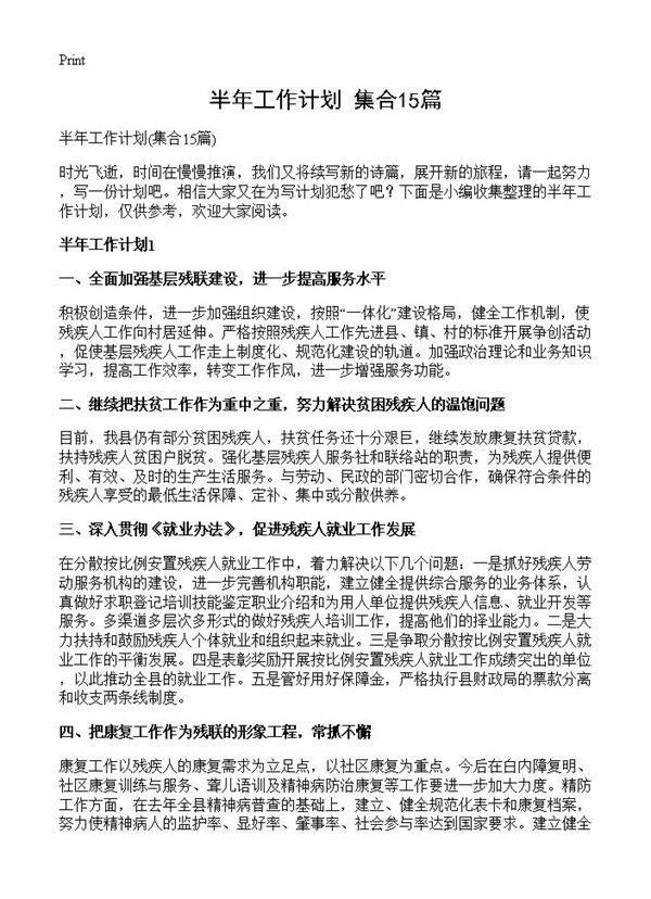 半年工作计划15篇