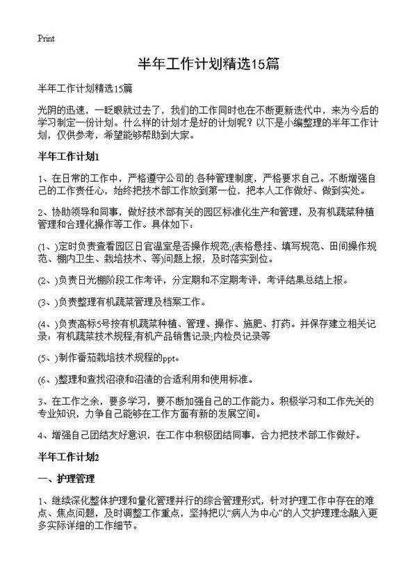 半年工作计划精选15篇