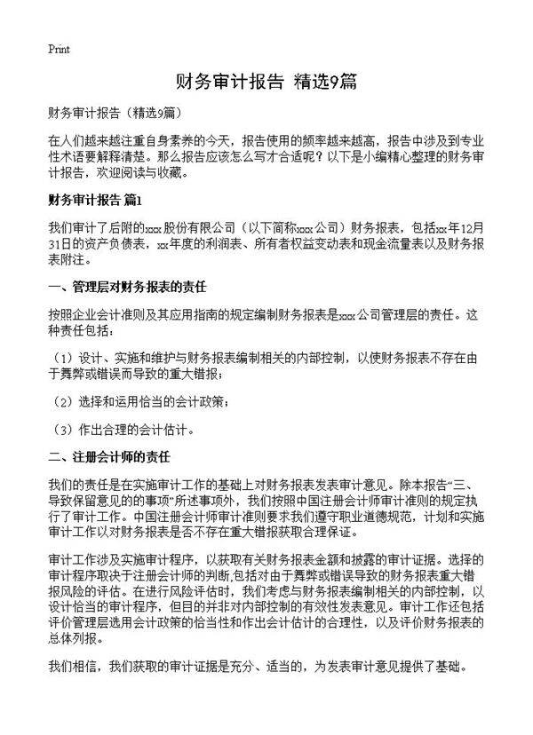 财务审计报告9篇