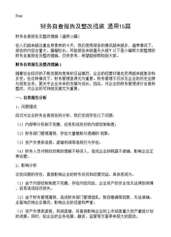财务自查报告及整改措施15篇