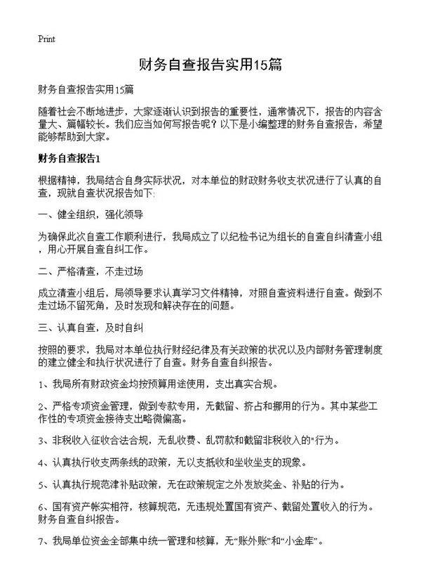 财务自查报告实用15篇