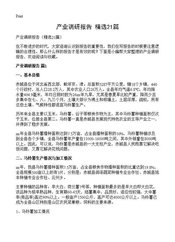 产业调研报告21篇