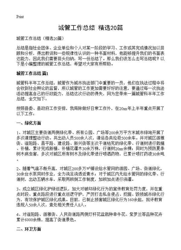 城管工作总结20篇